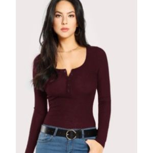 Scoop Neck Ribbed Henley Tee